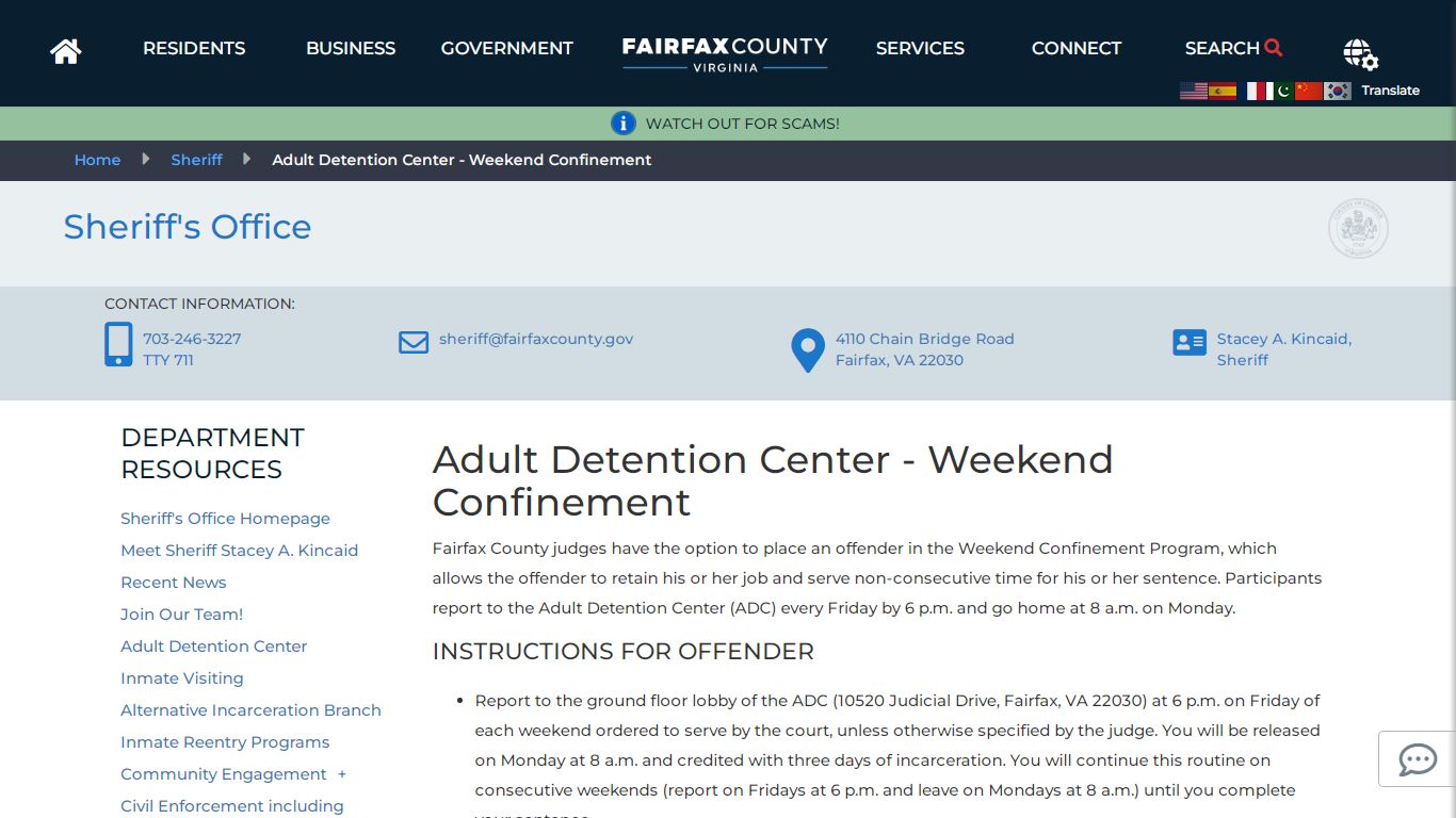 Adult Detention Center - Weekend Confinement | Sheriff